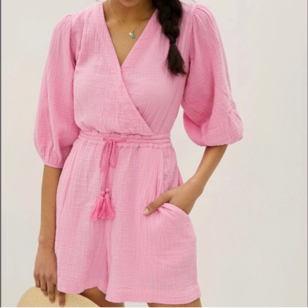 Anthropologie Celia Gauzy Pink Romper with tassels